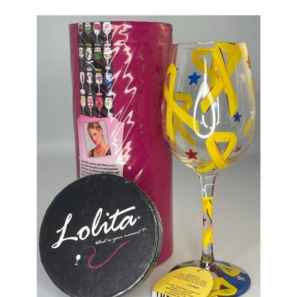 NWT Lolita Wine Glass Yellow Ribbon